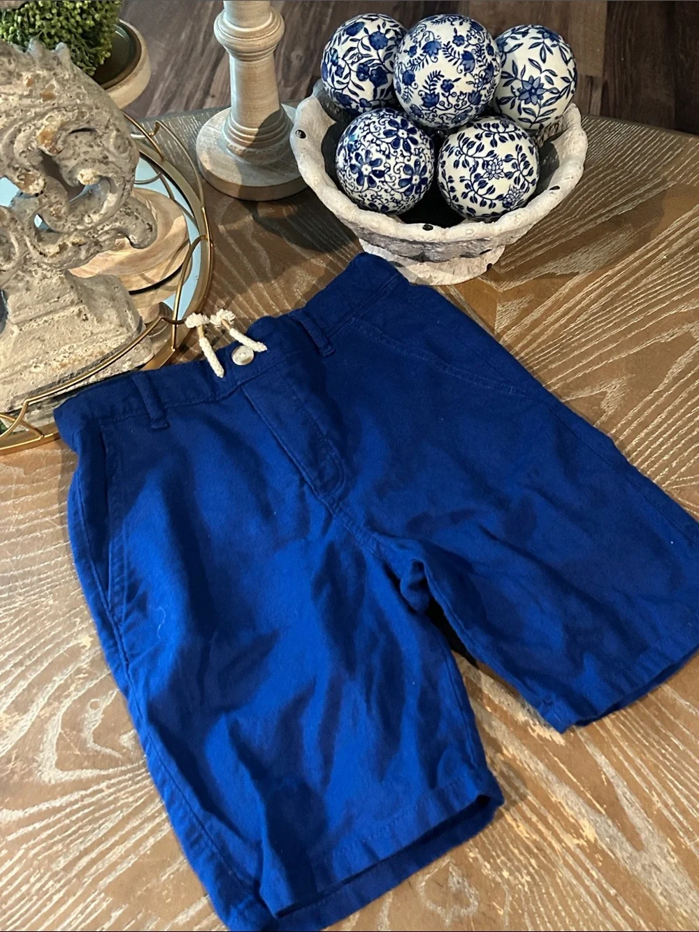 Boys Gymboree Royal Blue Casual Drawstring Linen Blend Shorts size 10